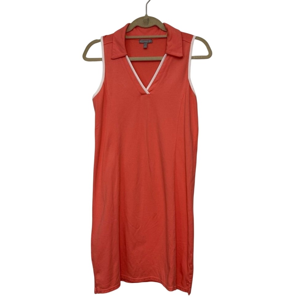 T by Talbots Womens Coral Orange Sleeveless Polo Dress UPF 50 Small Cotton Modal